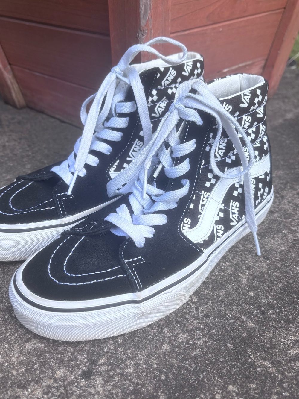 Vans Black & White High-Top Checkerboard Logo Sneakers